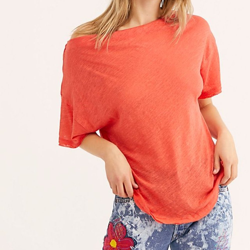 Free People She's So Cool boat neck red short sleeve Tee